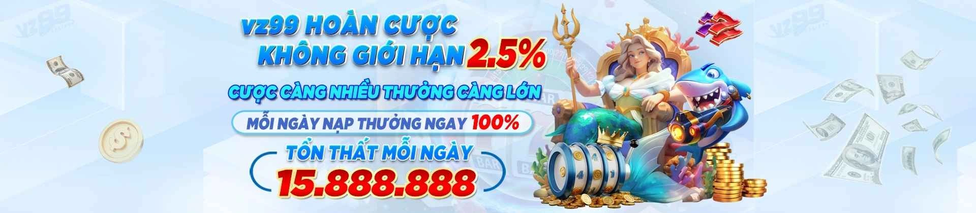 Banner trang chủ VZ99 giới thiệu nhà cái casino online, thể thao, nổ hũ, bắn cá và game bài đổi thưởng